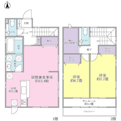 Floor plan. 2LD ・ K + storeroom + floor plan of solarium.