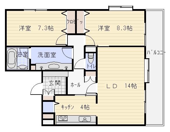 Floor plan. 2LDK, Price 22 million yen, Footprint 79.8 sq m , Balcony area 10.2 sq m