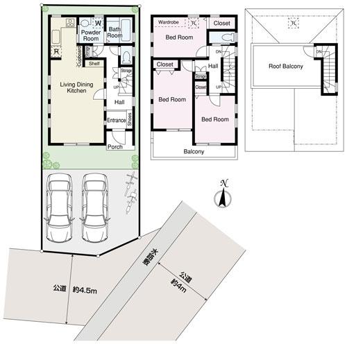 Floor plan. 30,800,000 yen, 3LDK, Land area 100.08 sq m , Building area 83.59 sq m 3LDK with a rooftop balcony
