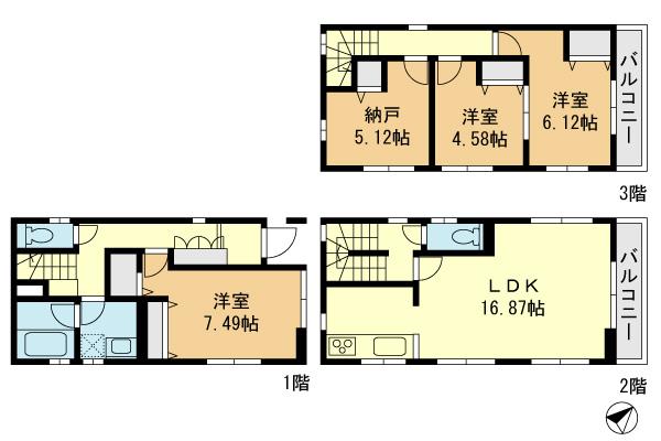 Floor plan. 27.5 million yen, 3LDK+S, Land area 75.45 sq m , Building area 102.68 sq m