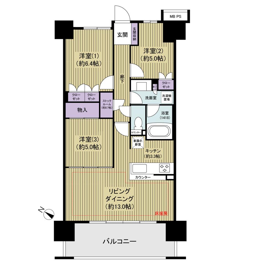 Floor plan. 3LDK, Price 33,800,000 yen, Occupied area 72.55 sq m , Balcony area 12.8 sq m 72 sq m , Storage rich family type of 3LDK