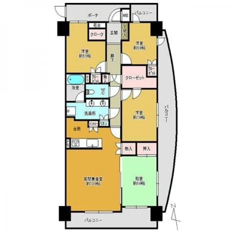 Floor plan. 4LDK, Price 24,800,000 yen, Footprint 95.1 sq m , Balcony area 37.99 sq m