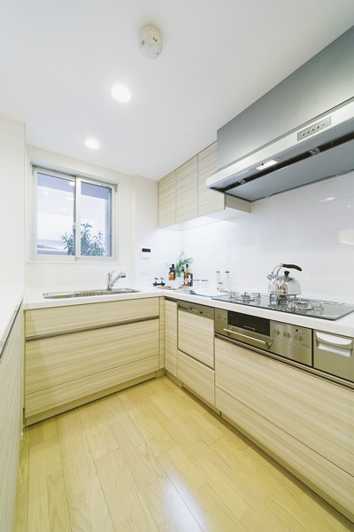 Even standing in the kitchen two people a margin U-shaped kitchen. It is also noted amount of storage.