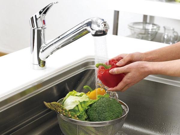 Kitchen.  [Water purifier integrated shower faucet] Convenient to sink wash pulled out the hose. (Same specifications)
