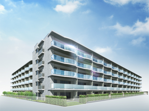 Features of the building.  [Exterior - Rendering] Balcony of the outline is "wave" motif.  Design gentle wave is continuous, It brought the room on the balcony, To achieve a pleasant outdoor living style.