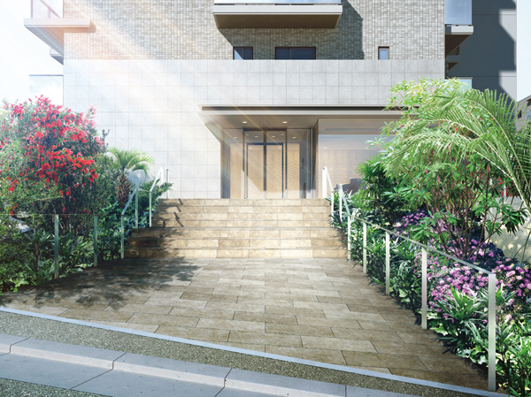 Features of the building.  [Grand Entrance Rendering] As a "face" of the seaside mansion, And generous background production in the Grand Entrance, Achieve an easy-go also to the city to the sea flow line.