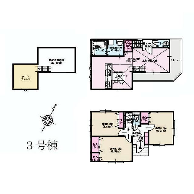 Floor plan. (3 Building), Price 29,800,000 yen, 3LDK, Land area 100.12 sq m , Building area 81.14 sq m