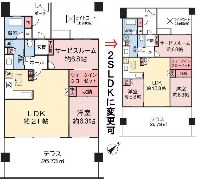 Floor plan. 2LDK, Price 36,800,000 yen, Changes in the occupied area 76.65 sq m 3LDK Allowed