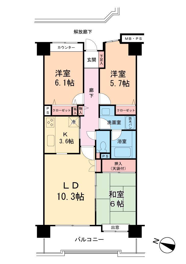 Floor plan. 3LDK, Price 19.9 million yen, Occupied area 74.19 sq m , Balcony area 10.94 sq m