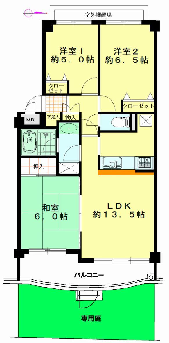 Floor plan. 3LDK, Price 23.8 million yen, Footprint 67 sq m , Balcony area 9.62 sq m