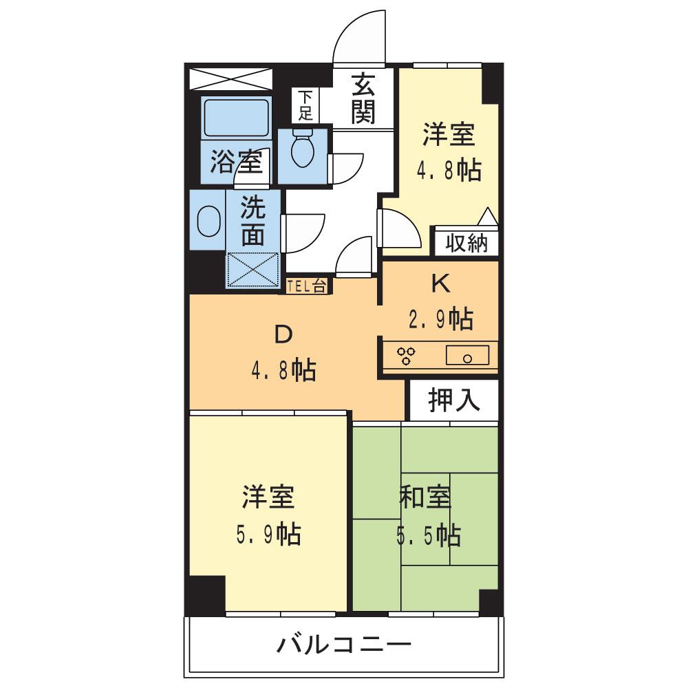 Floor plan. 3DK, Price 19,800,000 yen, Occupied area 57.76 sq m , Balcony area 6.76 sq m