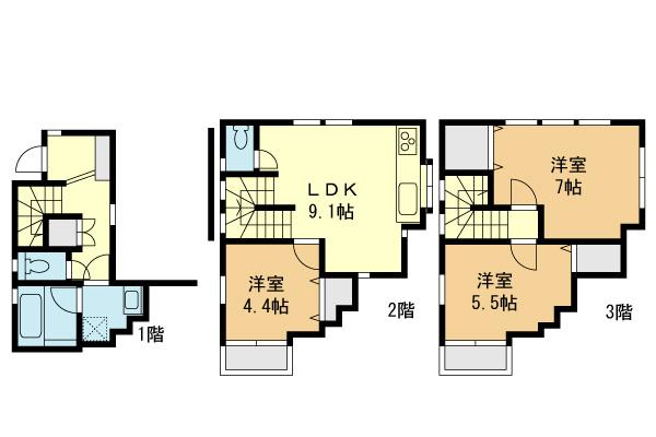 Floor plan. 25,800,000 yen, 3LDK, Land area 46.08 sq m , Building area 71 sq m
