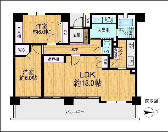 Floor plan. 2LDK, Price 27,800,000 yen, Footprint 71.1 sq m , Balcony area 12.08 sq m