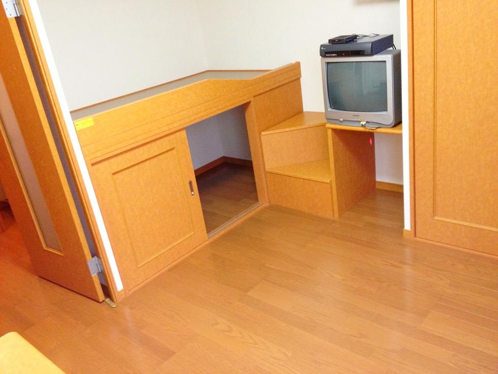 Living and room. Bed also has created a storage space by devising