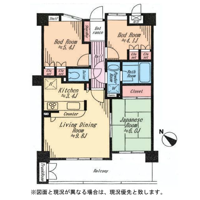 Floor plan. 3LDK, Price 18,980,000 yen, Footprint 65.5 sq m , Balcony area 11.46 sq m