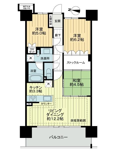 Floor plan. 3LDK, Price 29,800,000 yen, Footprint 70.2 sq m , Balcony area 12.8 sq m