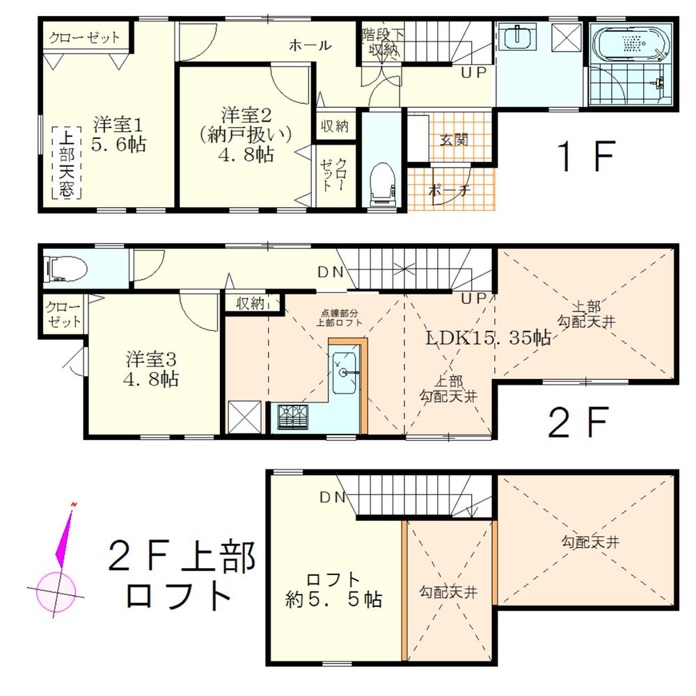 Floor plan. 35,800,000 yen, 2LDK + S (storeroom), Land area 83.09 sq m , Is a wood deck will be established in the building area 82.95 sq m 2 floor southeast side.  For more information, Please contact. 