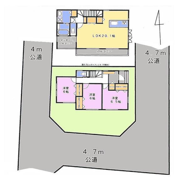 Floor plan. 38,800,000 yen, 3LDK, Land area 107.34 sq m , Good location of the building area 98.53 sq m three-way corner lot. 
