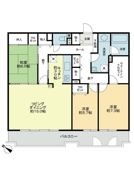 Floor plan. 3LDK, Price 16.8 million yen, Footprint 99 sq m , Balcony area 14.98 sq m