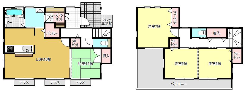 Floor plan. (No.5), Price 50,400,000 yen, 4LDK, Land area 125 sq m , Building area 96.46 sq m