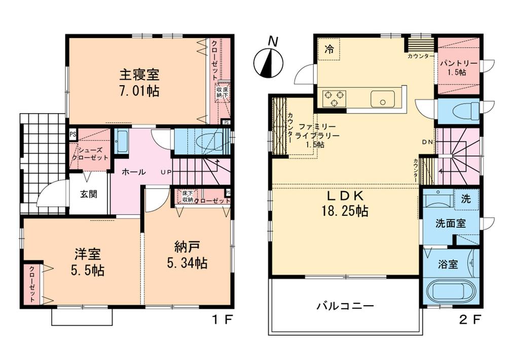 Floor plan. (No1 compartment), Price 41,800,000 yen, 2LDK, Land area 100.08 sq m , Building area 92.12 sq m