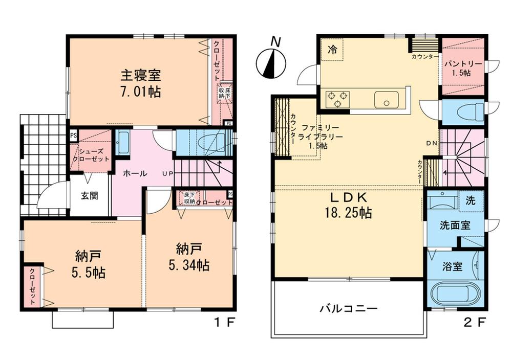 Floor plan. (No2 compartment), Price 39,800,000 yen, 2LDK, Land area 100.07 sq m , Building area 92.12 sq m