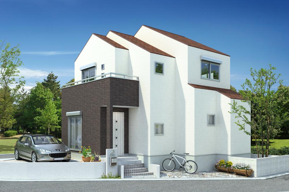 Local appearance photo. (A Building) stylish appearance using the border tile siding hydrophilic Serra based on white. A good family reunion floor plan of usability with a Japanese-style room in 17 quires LDK.