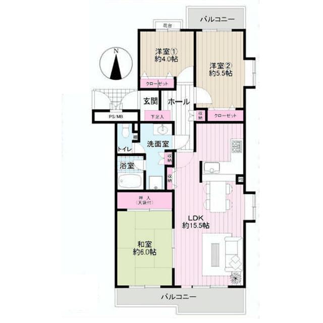 Floor plan. 3LDK, Price 15.9 million yen, Occupied area 80.35 sq m , Balcony area is 11.26 sq m 2 sided balcony.