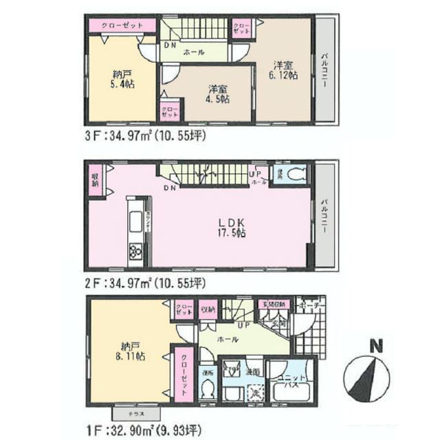 Floor plan. (1 Building), Price 27,800,000 yen, 2LDK+2S, Land area 75.68 sq m , Building area 102.84 sq m