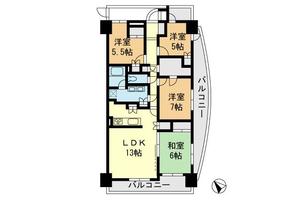 Floor plan. 4LDK, Price 24,800,000 yen, Footprint 95.1 sq m , Balcony area 37.99 sq m