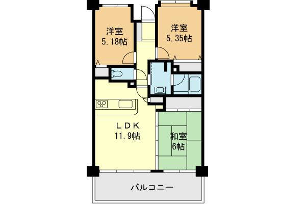 Floor plan. 3LDK, Price 26,800,000 yen, Occupied area 62.47 sq m , Balcony area 11.52 sq m