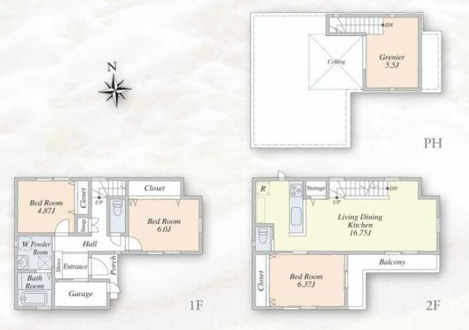 Floor plan. (A Building), Price 36,800,000 yen, 3LDK, Land area 75.33 sq m , Building area 87.98 sq m