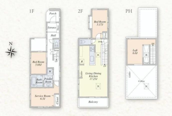 Floor plan. (C Building), Price 34,800,000 yen, 2LDK+S, Land area 80.34 sq m , Building area 82.44 sq m