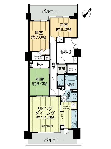 Floor plan. 3LDK, Price 24,900,000 yen, Footprint 83.5 sq m , Balcony area 21.43 sq m
