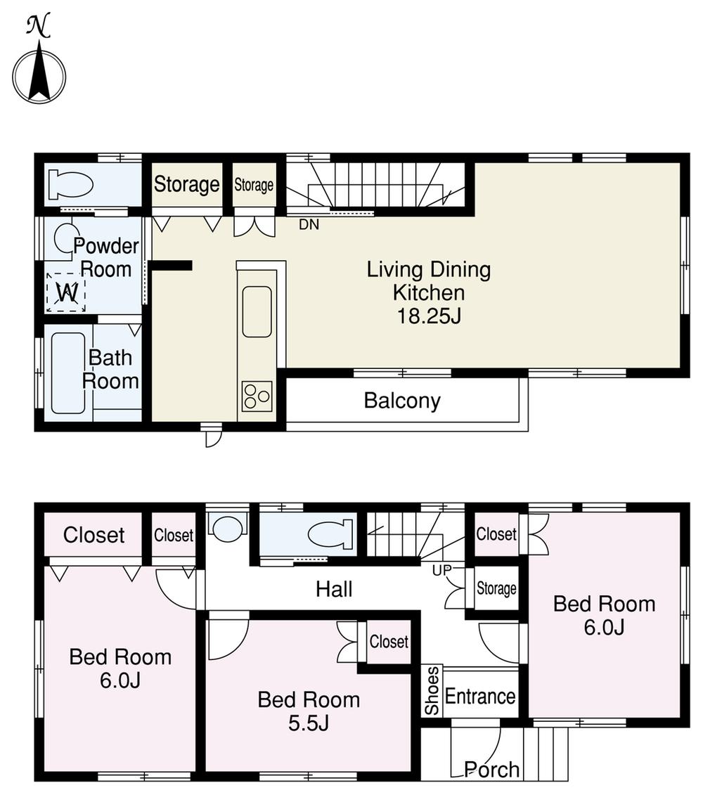 Floor plan. 39,300,000 yen, 3LDK, Land area 100.11 sq m , Good day at the building area 89.01 sq m Zenshitsuminami direction. Second floor living room is 18 quires more than.