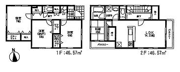 Floor plan. (Building 2), Price 28.8 million yen, 4LDK, Land area 96.39 sq m , Building area 93.14 sq m