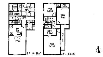 Floor plan. (3 Building), Price 32,800,000 yen, 4LDK, Land area 100.02 sq m , Building area 93.96 sq m