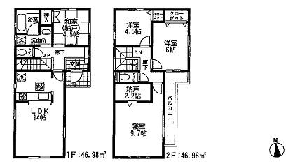 Floor plan. (6 Building), Price 30,800,000 yen, 4LDK, Land area 100.02 sq m , Building area 93.96 sq m