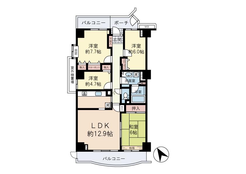 Floor plan. 4LDK, Price 17.8 million yen, Footprint 95.5 sq m , Balcony area 15.17 sq m