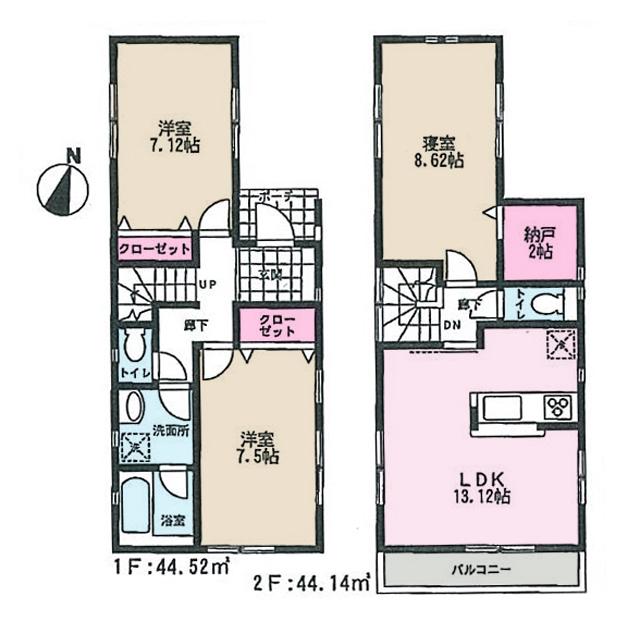 Floor plan. (Building 2), Price 27,800,000 yen, 3LDK+S, Land area 92.61 sq m , Building area 88.66 sq m