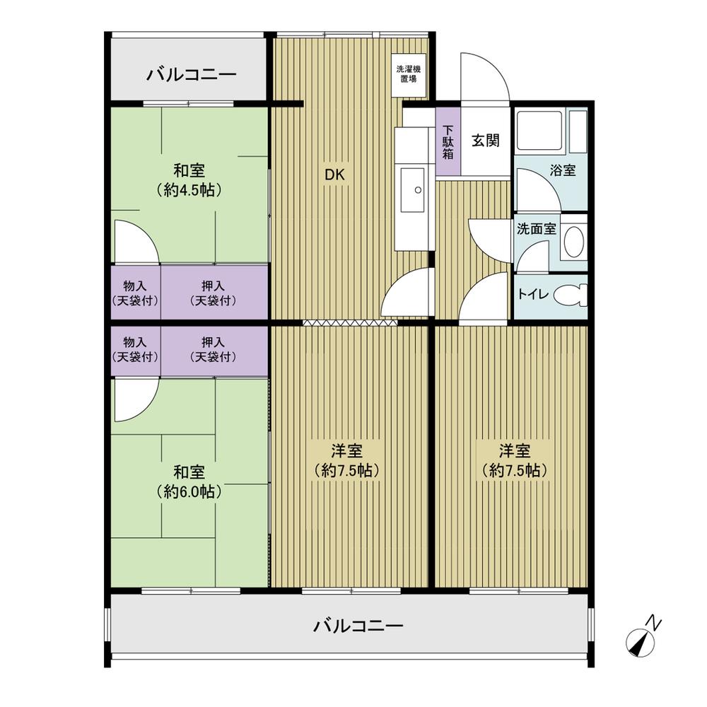 Floor plan. 4DK, Price 8.8 million yen, Occupied area 68.71 sq m , Wide span balcony of about 8.1m with excellent balcony area 12.42 sq m daylighting