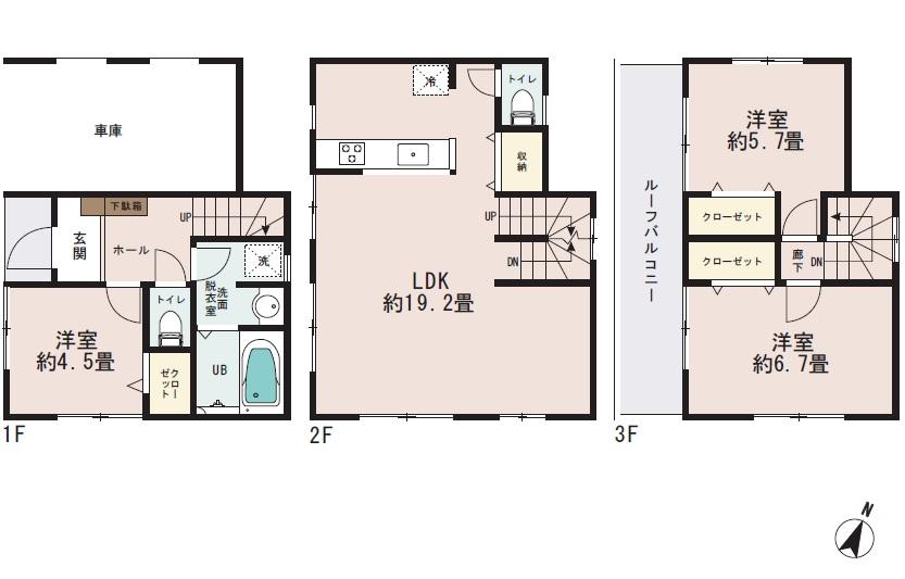 Floor plan. (1 Building), Price 31,800,000 yen, 3LDK, Land area 62.68 sq m , Building area 100.18 sq m