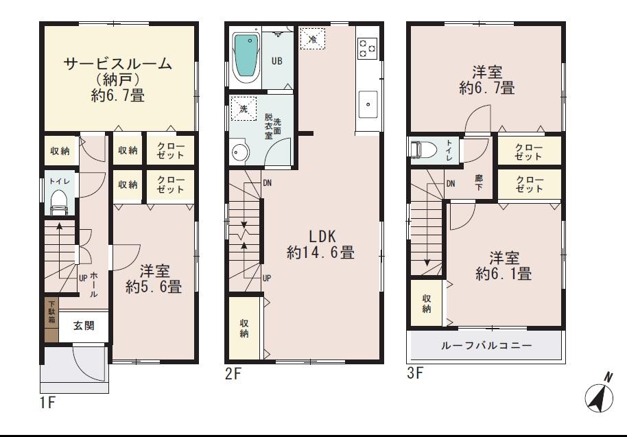 Floor plan. (Building 2), Price 30,800,000 yen, 3LDK+S, Land area 82.9 sq m , Building area 101.64 sq m