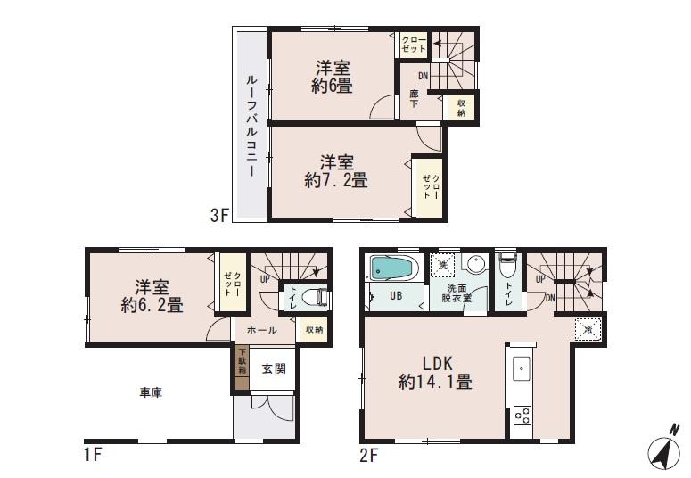 Floor plan. (4 Building), Price 31,300,000 yen, 3LDK, Land area 63.11 sq m , Building area 96.88 sq m
