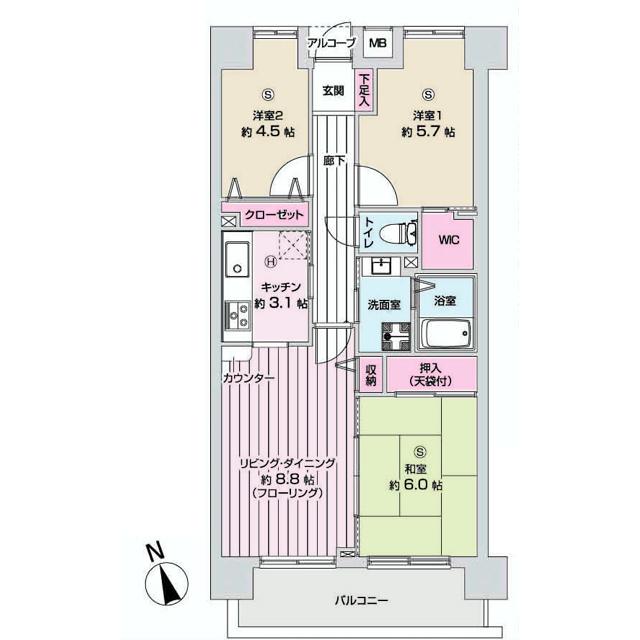 Floor plan. 3LDK, Price 14.9 million yen, Footprint 62.4 sq m , Balcony area 7.78 sq m