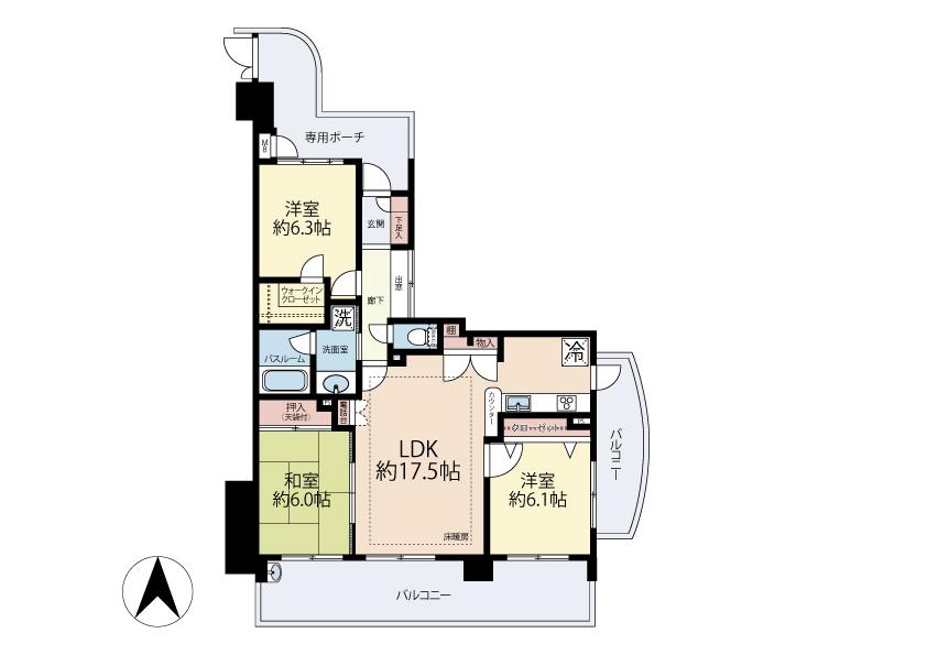 Floor plan. 3LDK, Price 29,800,000 yen, Occupied area 80.05 sq m , Balcony area 25.69 sq m