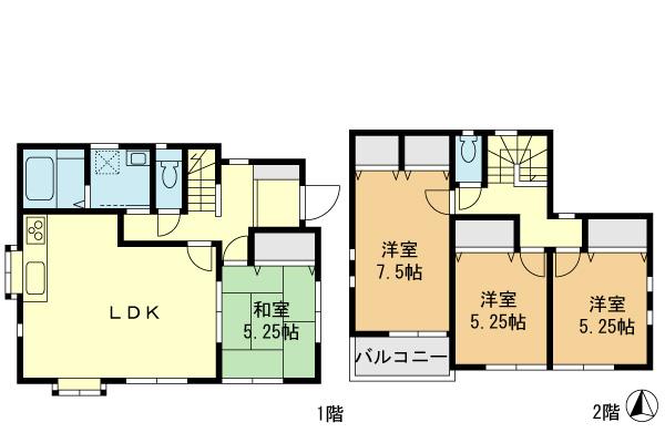 Floor plan. 34,800,000 yen, 4LDK, Land area 106.94 sq m , Building area 93.57 sq m