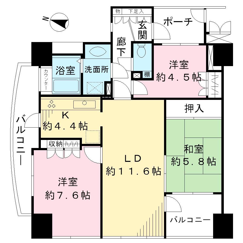 Floor plan. 3LDK, Price 21 million yen, Footprint 73.6 sq m , Balcony area 13.39 sq m