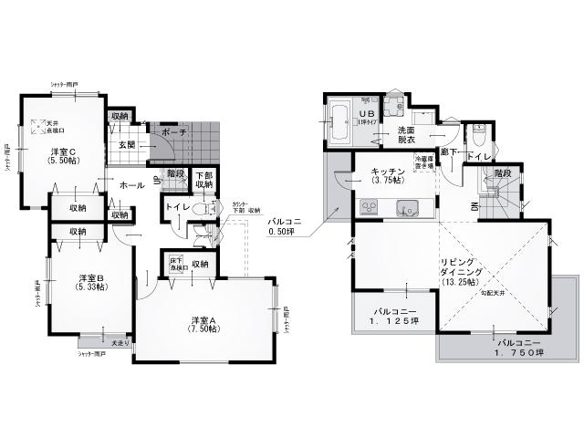 Floor plan. (No.B Building), Price 34,500,000 yen, 3LDK, Land area 100.31 sq m , Building area 86.4 sq m