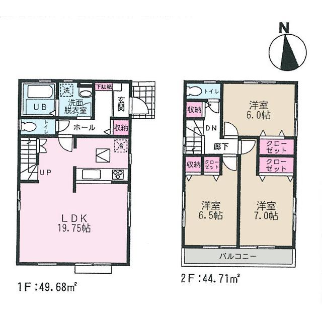 Floor plan. (Building 2), Price 34,800,000 yen, 3LDK, Land area 100 sq m , Building area 94.39 sq m